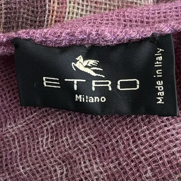 Auth ETRO - Purple Pink Multi Wool Scarf - Picture 2 of 5